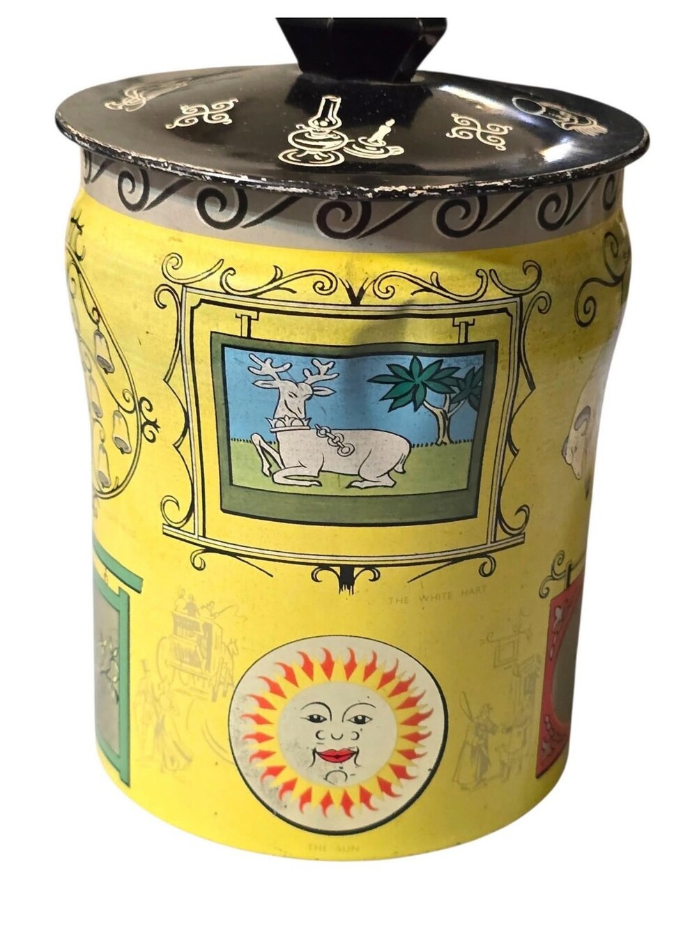 Vintage | Yellow Decorative Tin Canister with Lid